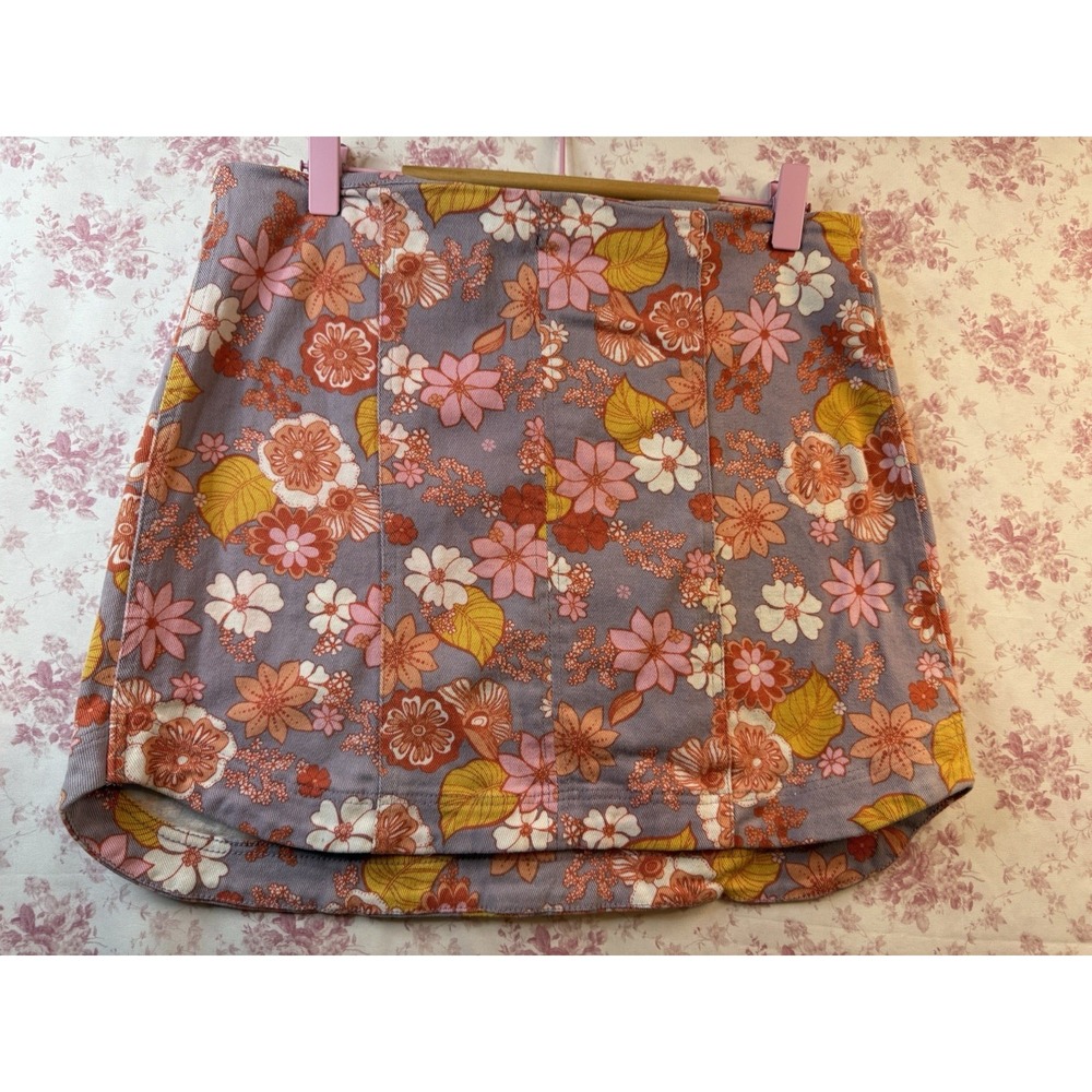 Peach Love California Floral Mini Skirt Size L Pink Orange Retro Y2K